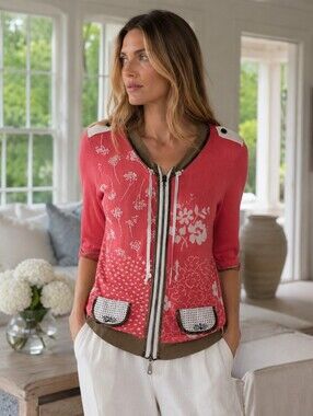 TRICOT CHIC printed zip up sweater